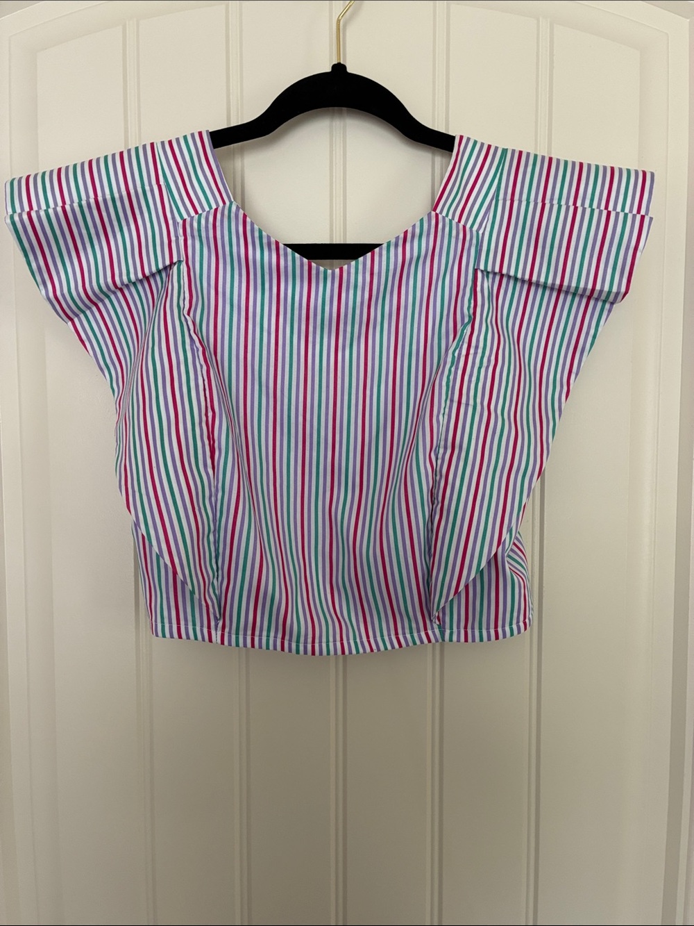 Koch Cecilia Top, XS, Striped Multicolor Crop Top with Ruffle Cap Sleeves